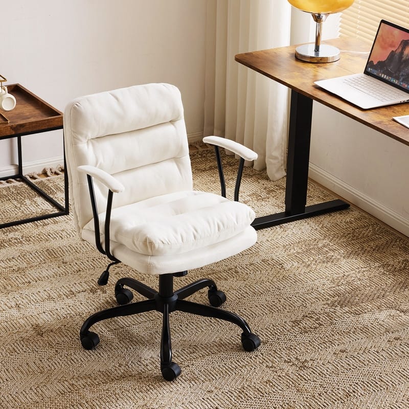 24.4 Inch Upholstered Swivel Office Chair With Leg Pegs And Wheels
