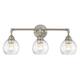3 Light Vanity Light in Satin Nickel with Clear Seedy Glass - W:25.04*H:11.02*E:8.11
