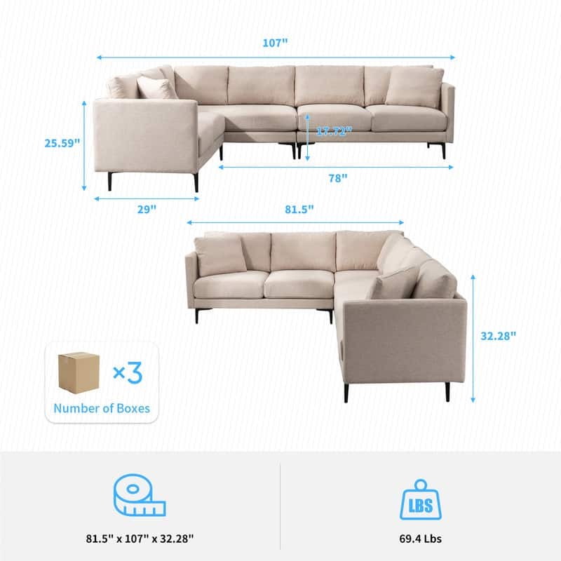 Mixoy Modular Sectional Sofa,Linen Fabric L-Shaped Couch,Corner Couches and Sofas for Living Room