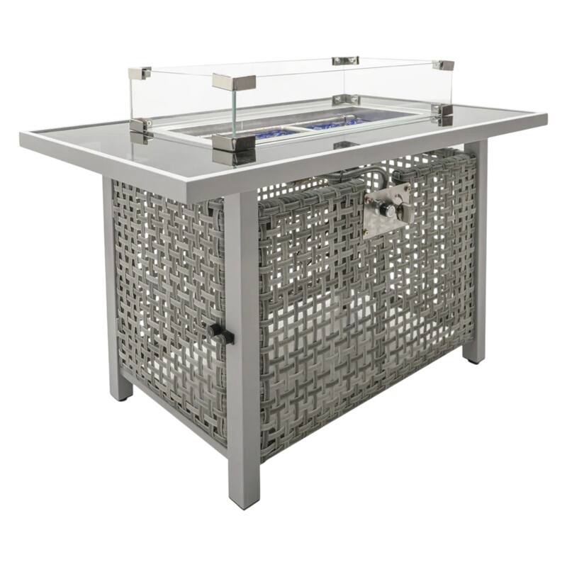 60000 BTU 45" Gray And Black Steel And Wicker Propane Fire Pit Table With Cover