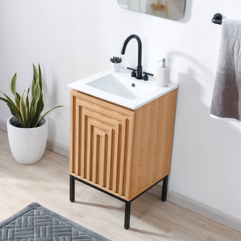 Rowan Geometric Modern Transitional 2-Shelf Bath Vanity Cabinet Only (Sink Basin Not Included), By JONATHAN Y