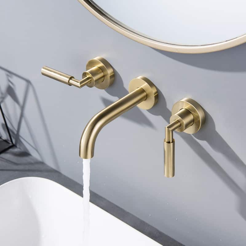 Double Handle Wall Mount Bathroom Sink Faucet, Gold/Black