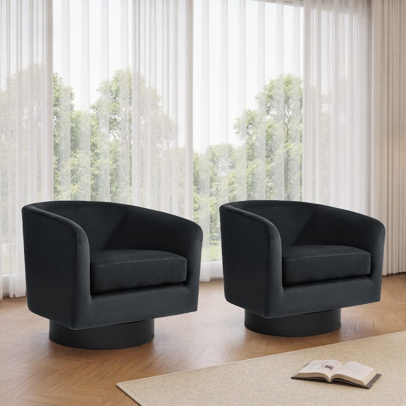 UIXE Set of 2 Swivel Barrel Accent Chair Velvet Armchair For Living Room