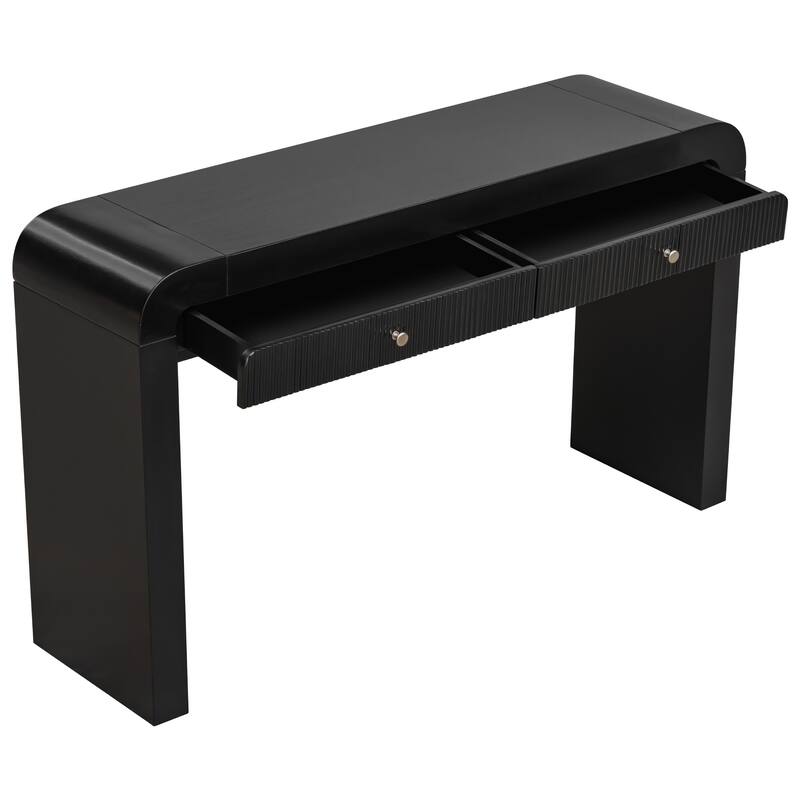 Rustic Console Table with Fluted Drawer Front, Entryway Table with Curved Corners & Thick Legs, Sturdy Sofa Table