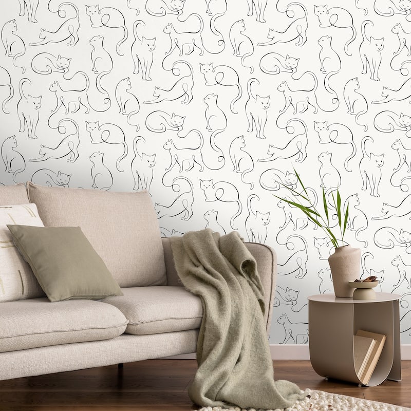 Fine Decor Clarice Black Cat Sketches Wallpaper - N/A