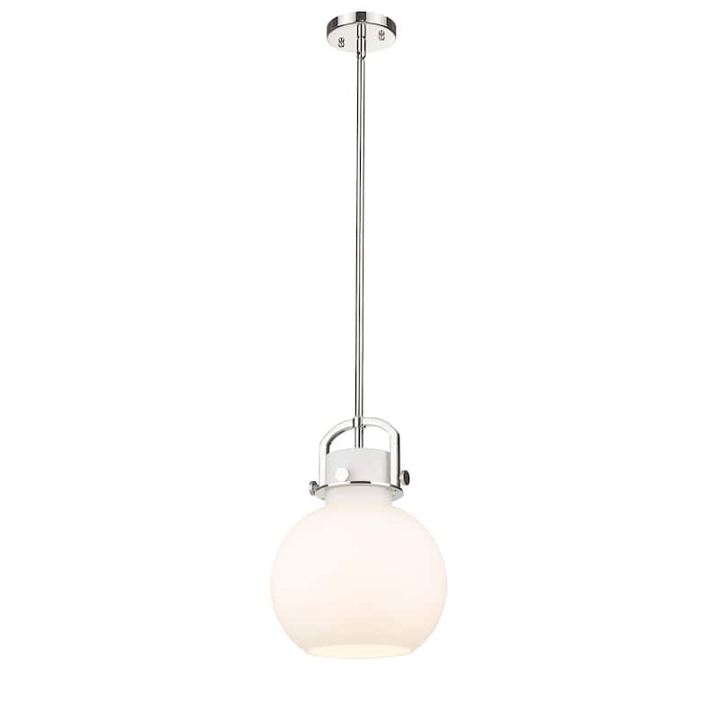 Innovations Lighting Newton Sphere - 1 Light 10" Stem Hung Pendant - Polished Nickel/Matte White