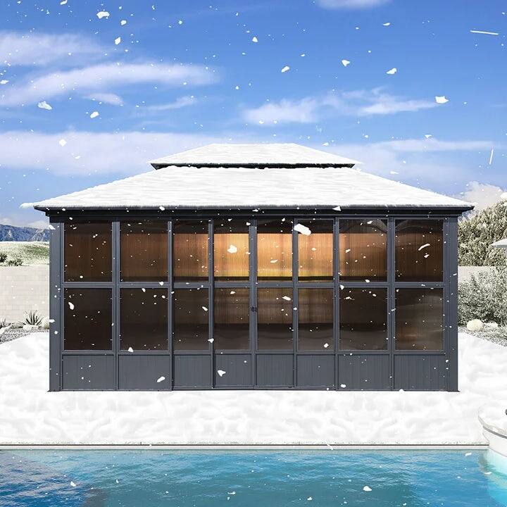 PURPLE LEAF Patio Gazebo for Light Grey Backyard Hardtop Galvanized Steel Frame with Upgrade Curtain - 12' x 16' - sunroom