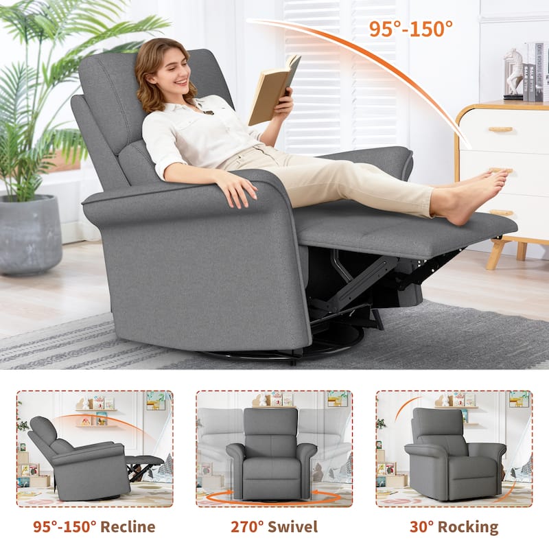 270°Power Swivel Rocker Recliner Chair for Adult,Rocking Glider Nursery Recliner for Small Spaces,Fabric Rocking Chair