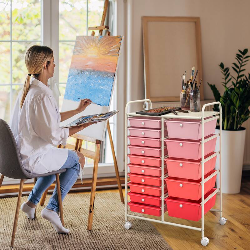 Costway 15 Drawer Rolling Storage Cart Tools Scrapbook Paper Office - See Details
