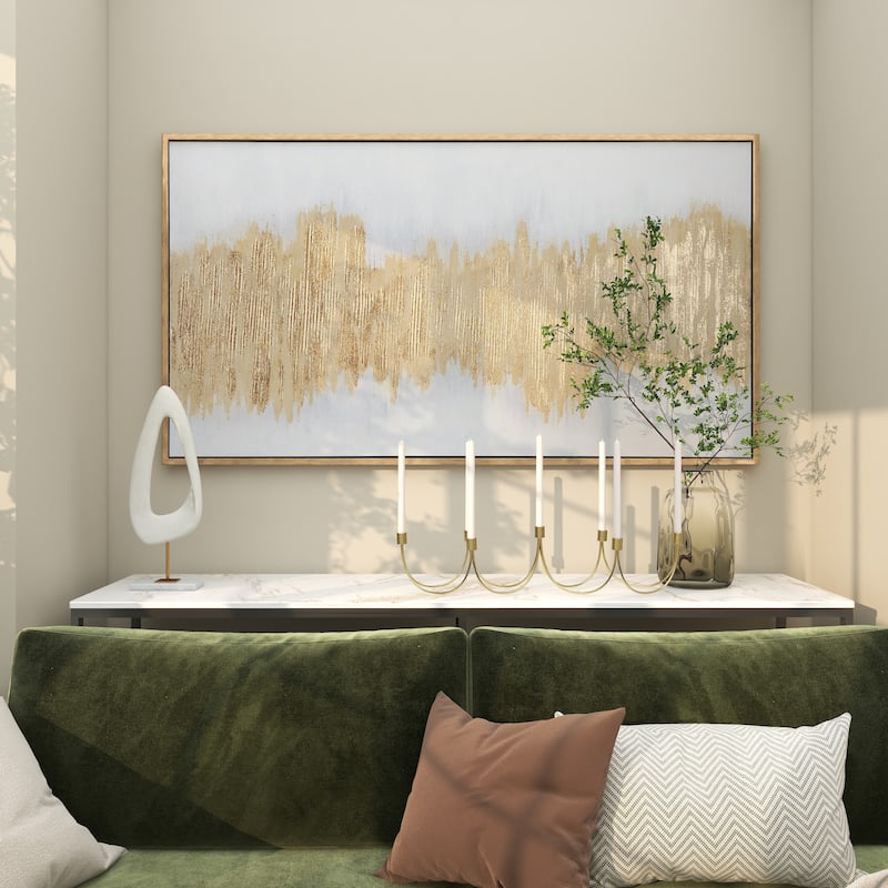 CosmoLiving by Cosmopolitan Canvas Glitter Flakes Geode Living Room Framed Wall Art with Gold Frame