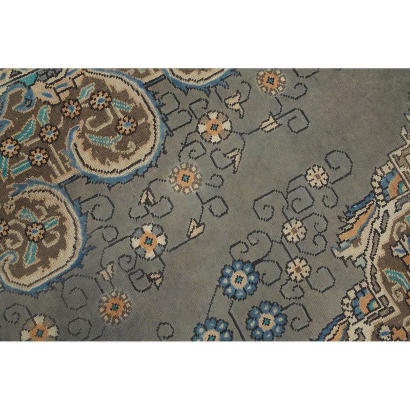 Hand Knotted Oriental 100% Wool Carpet Traditional Floral Greys & Charcoal Tabriz Area Rug - 12' 10'' X 9' 7''