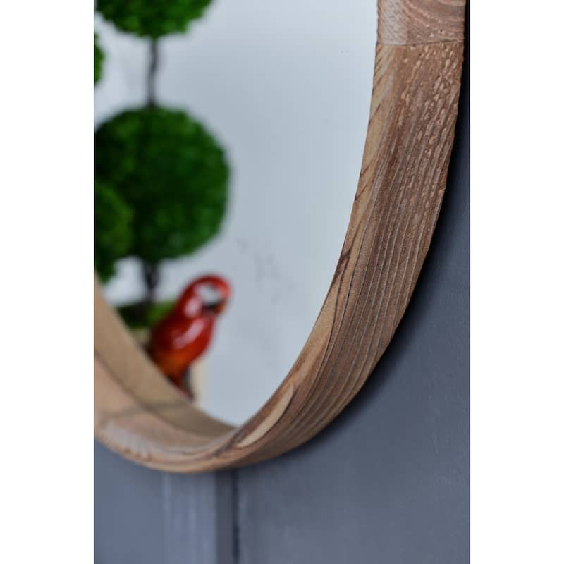 28" Round Wood Wall Mounted Mirror Home Decor for Bathroom Living Room