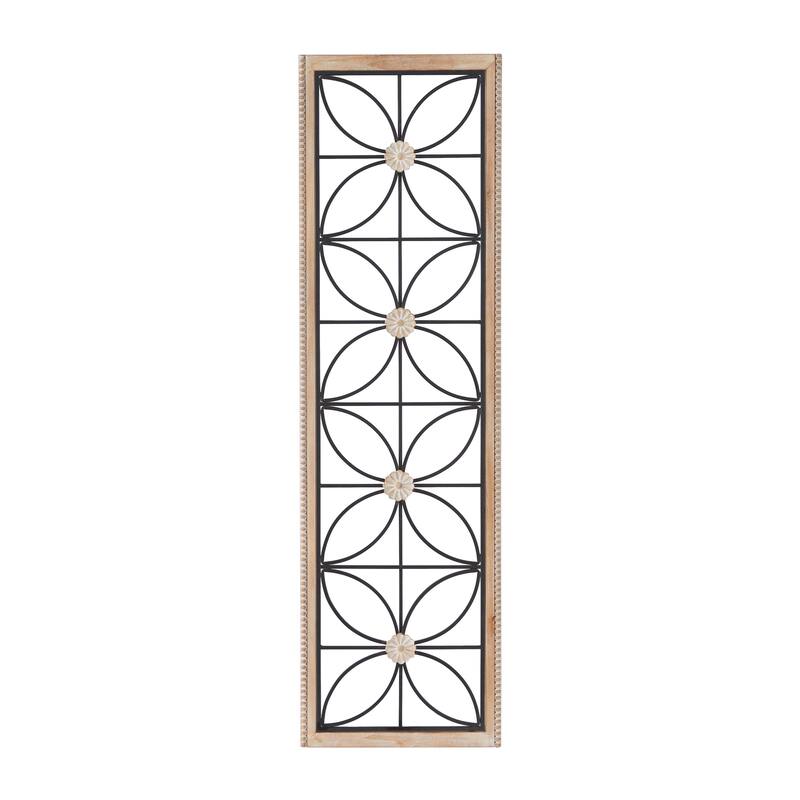 Black Metal Floral Home Wall Decor with Brown Frame