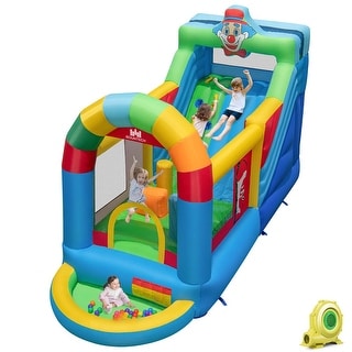 Costway Inflatable Bounce House with Climbing Surface Long Slide - Multi-color - See Details