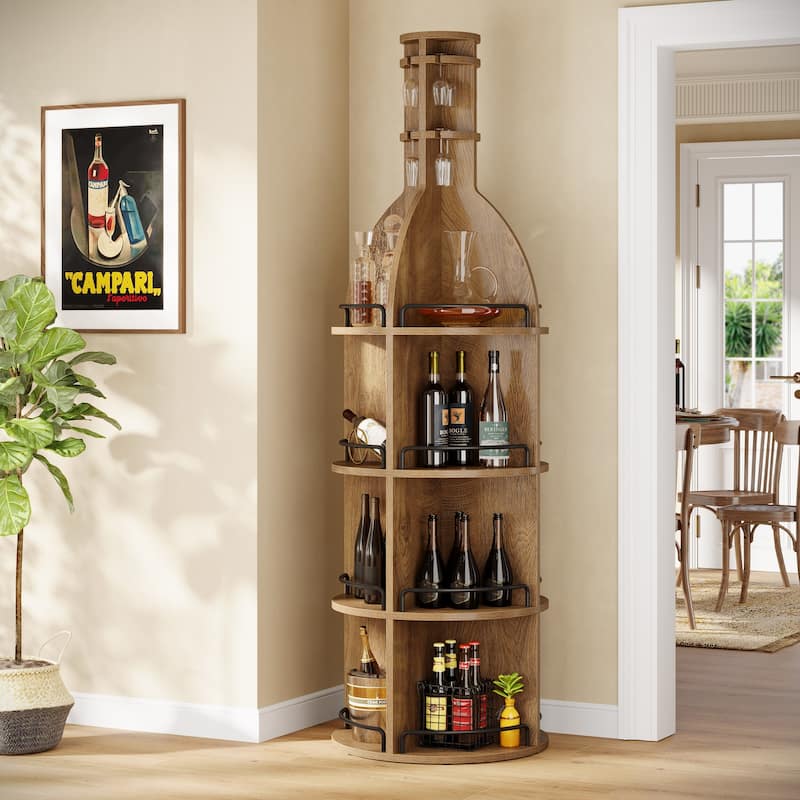 75 Inch Tall Wine Rack with Storage Shelves, Hanging Goblet Holder