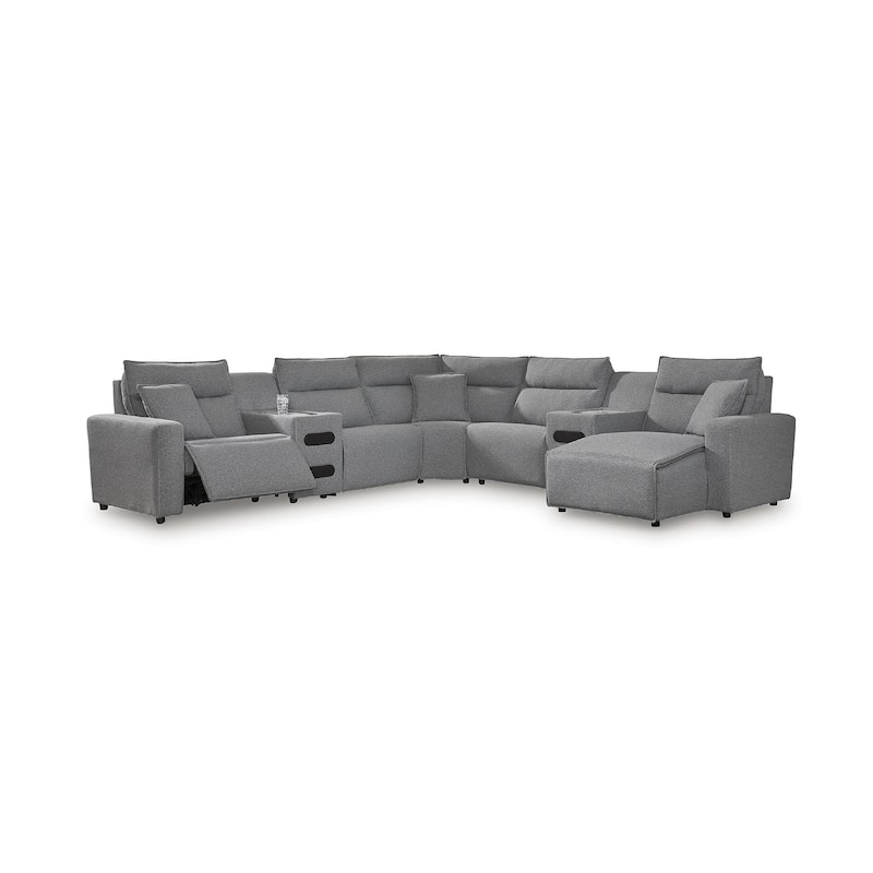 Signature Design by Ashley Modmax Gray 7-Piece Power Reclining Sectional with Chaise - 143" W x 143" D x 41" H
