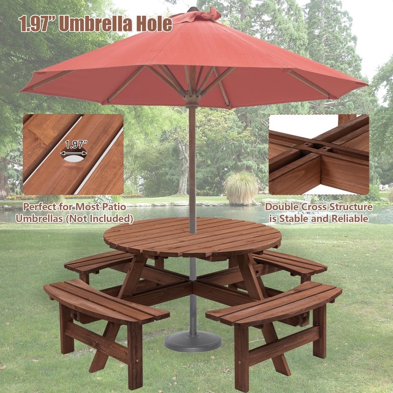 arge 8-Person Outdoor Picnic Table With 4 Built-In Benches – Heavy-Duty 2220lb Capacity Wooden Dining Set For Camping & Gardens