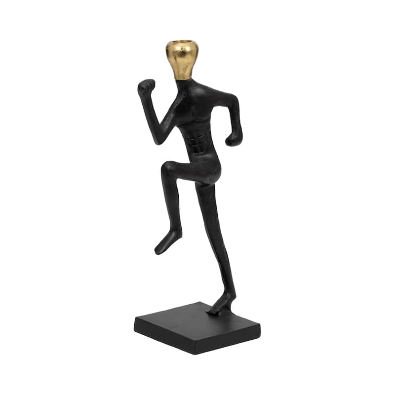 Sagebrook Home Modern Gold and Black Running Man Metal Taper Candle Holder - 7" x 5" x 15" - 7" x 5" x 15"