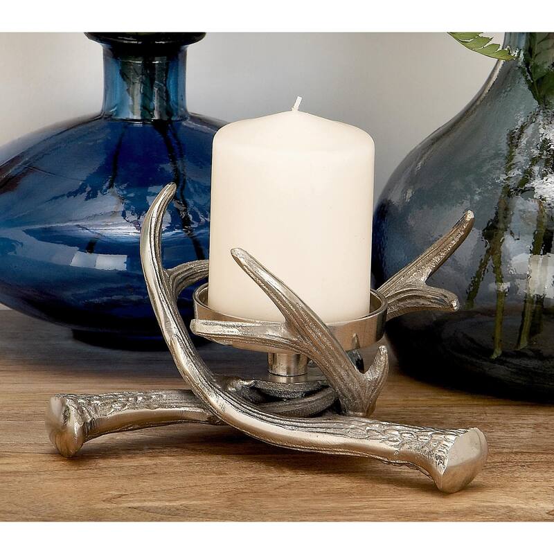 Aluminum Metal Antler Decorative Candle Holder - Silver - Roche River Decor