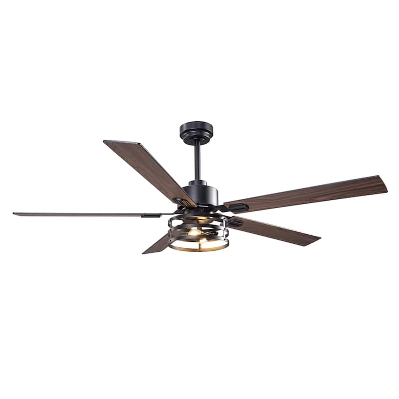 Vaczon 52" Industrial Reversible Wood 5-Blade Black Ceiling Fan with Light and APP Control