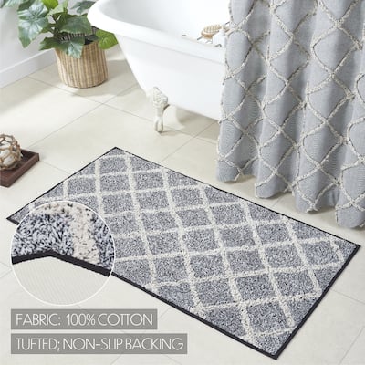 Frayed Lattice Creme & Black Bathmat 27x48