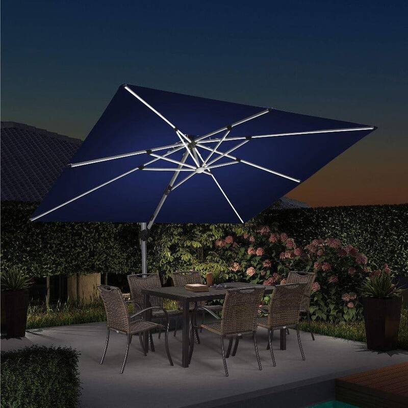PURPLE LEAF 9/10/11 ft Square 09x12 ft Rectangle Double Top LED Patio Cantilever Umbrella with Base