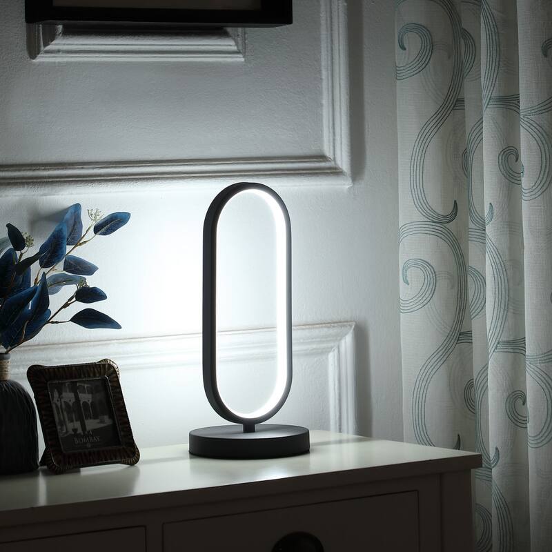 14" Contemporary Black Open Oval Metal Table Lamp - Small