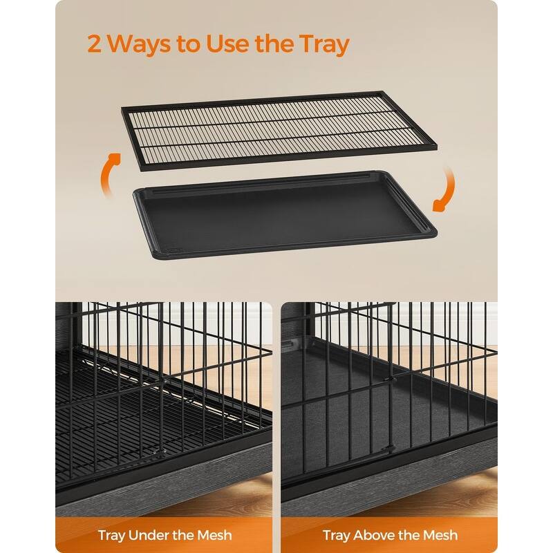 Wooden Dog Crate with Removable Tray, Indoor Pet Crate End Table