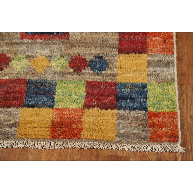 Geometric Moroccan Runner Rug Hand-Knotted Wool Carpet - 3'1" x 9'6"