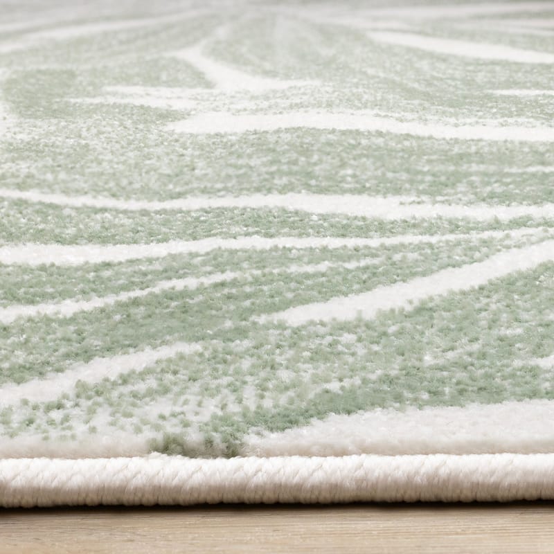 Green White Palm Branch Design Living Room Rug