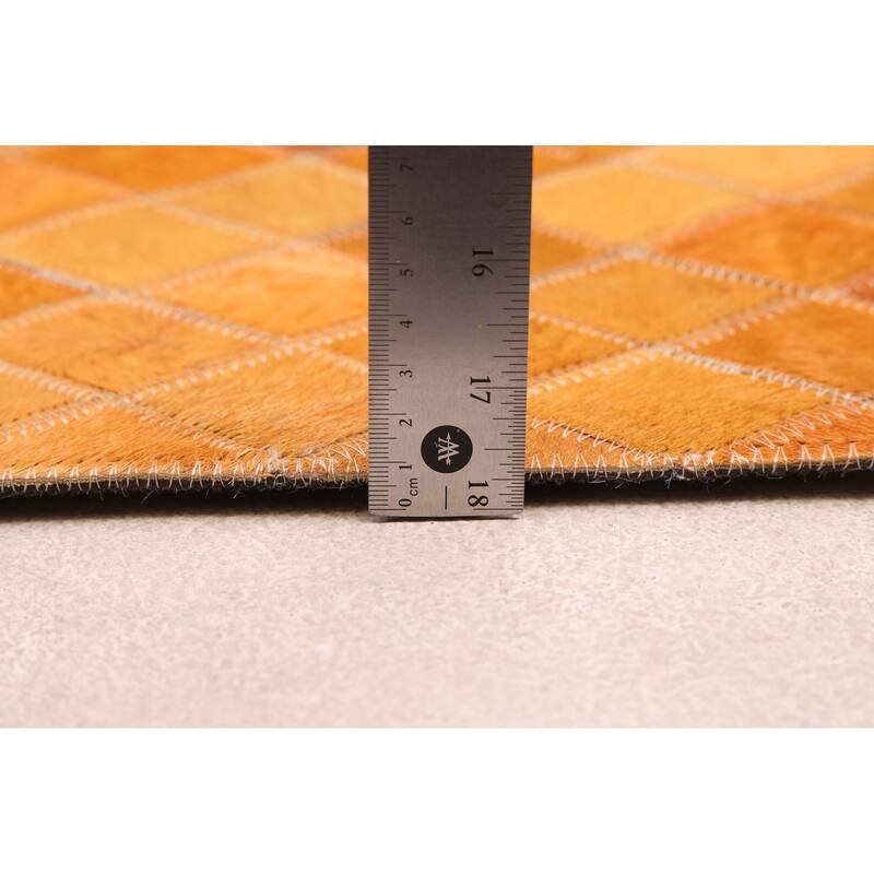 ECARPETGALLERY Handmade Cowhide Patchwork Orange Leather Rug - 5'1 x 8'0