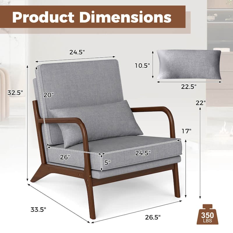 Modern Accent Chair Upholstered Armchair w/ Pillow & Wood Frame