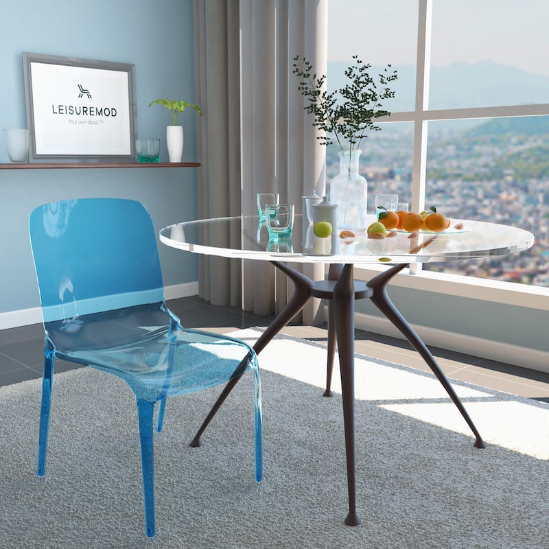 Stackable Acrylic Dining Chair Modern Full Back Transparent Accent Side Chair - Height 32.25", Width 20.5", Depth 21".
