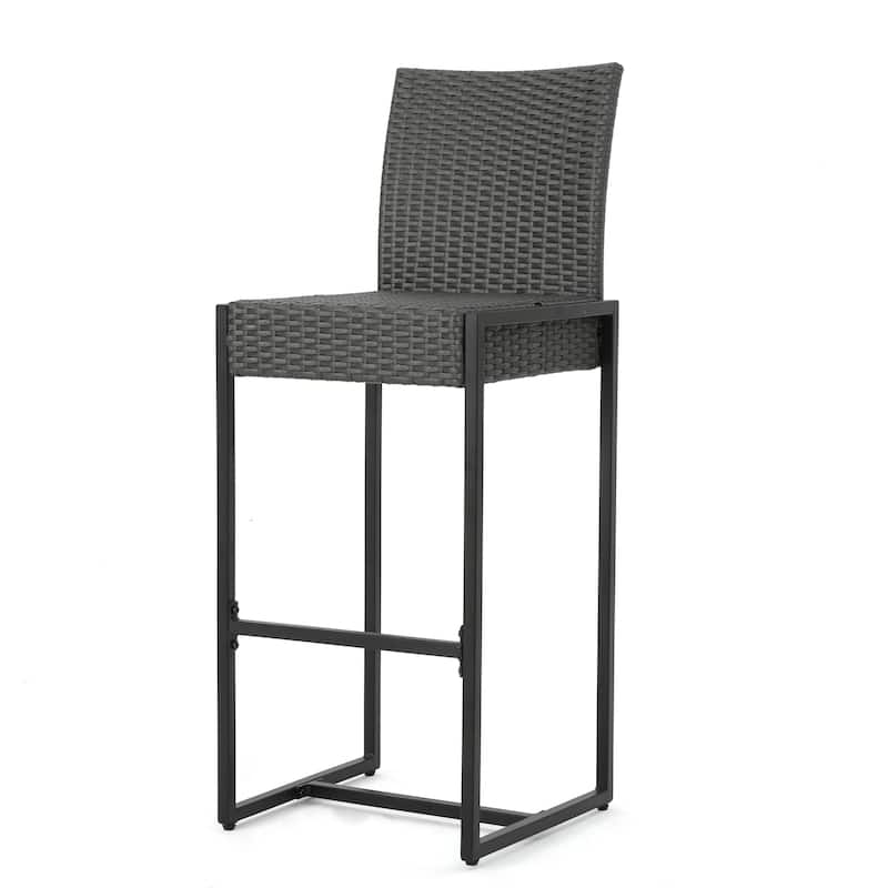 Roomfitters Set of 2 Outdoor Wicker Bar Stools, All-Weather Rattan Bar Chairs with Armrests, Durable and Comfortable Design
