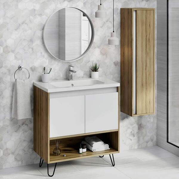 Shop 32 Bathroom Vanity Cabinet Ceramic Sink Set Manhattan W 32 X H 35 X D 18 In Wf440 Ginger On Sale Overstock 31475842