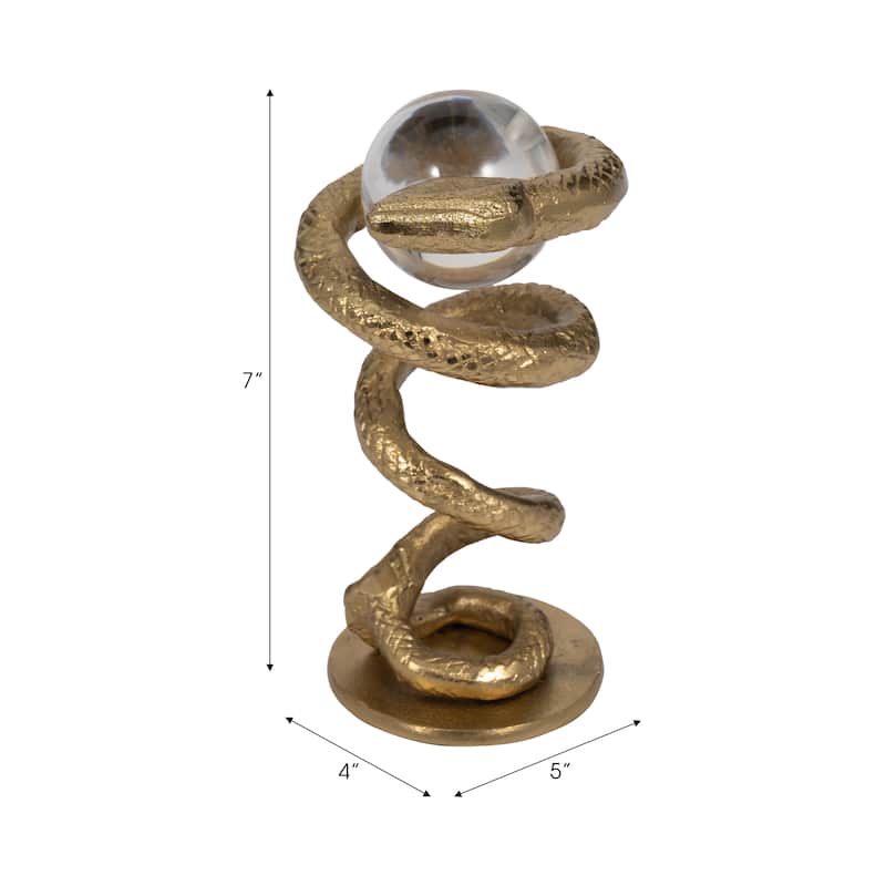 Modern Fake Snake Figurine Sculpture - 7", Gold & Metallic - 7.0"