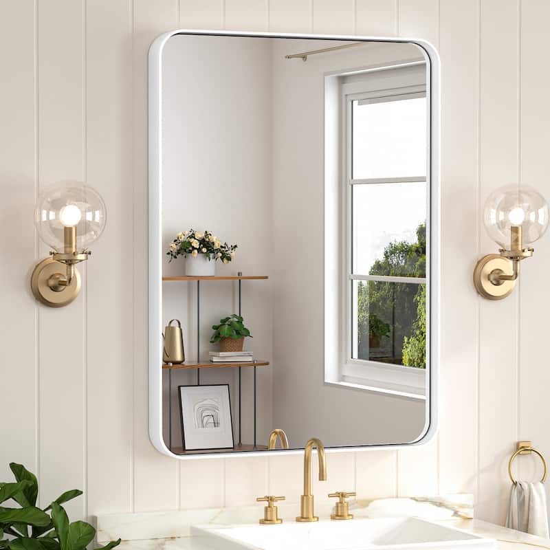 Keonjinn Rectangular Modern Aluminum Framed Bathroom Vanity Mirror, White