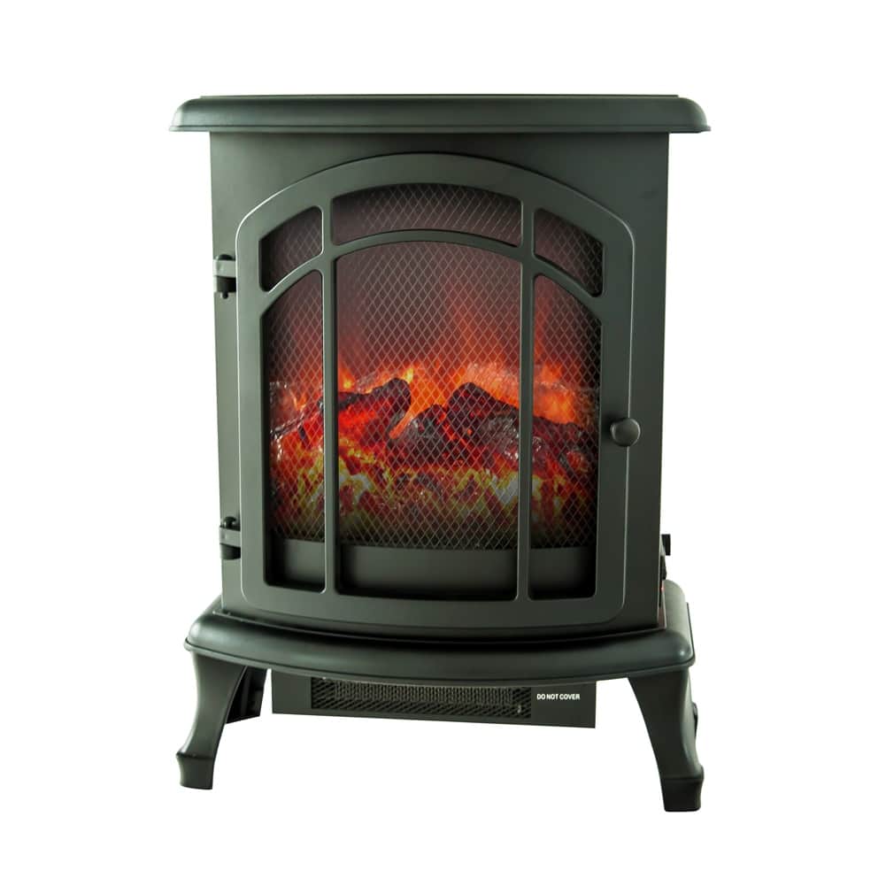 XBrand 24" H Black Free Standing Portable High/Low Heat Wired Fire Stove w/ Manual Control, LED Flame & Temperature Limiting