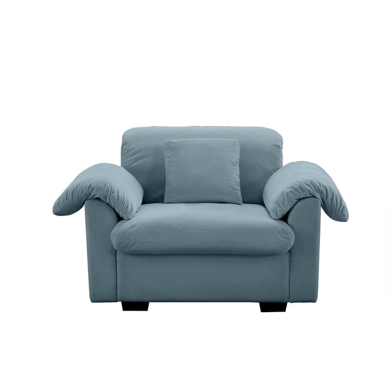Velvet Deep Seat Storage Sofa Chair with Fluffy Armrest Pillows & Backrest