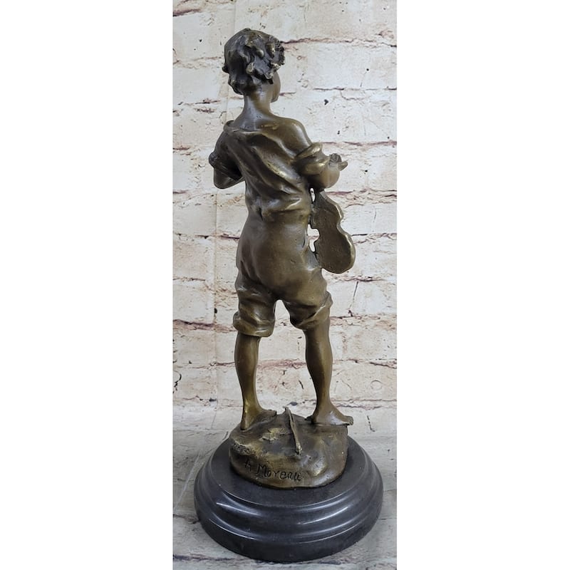 100 Percent Solid Bronze Sculpture Statue Figure Boy And Violin Figurine Figure Decor