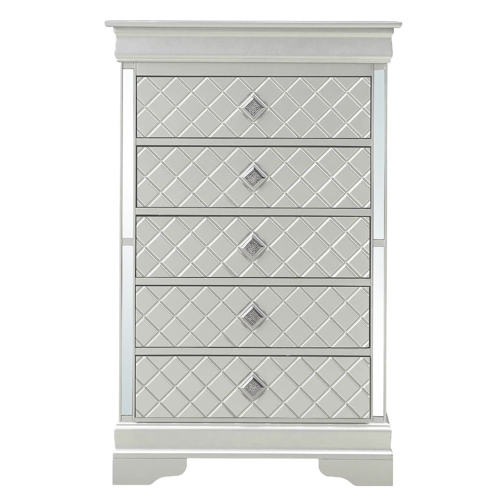 5-Dovetailed Drawer Wooden Bedroom Chest - 48" - Silver