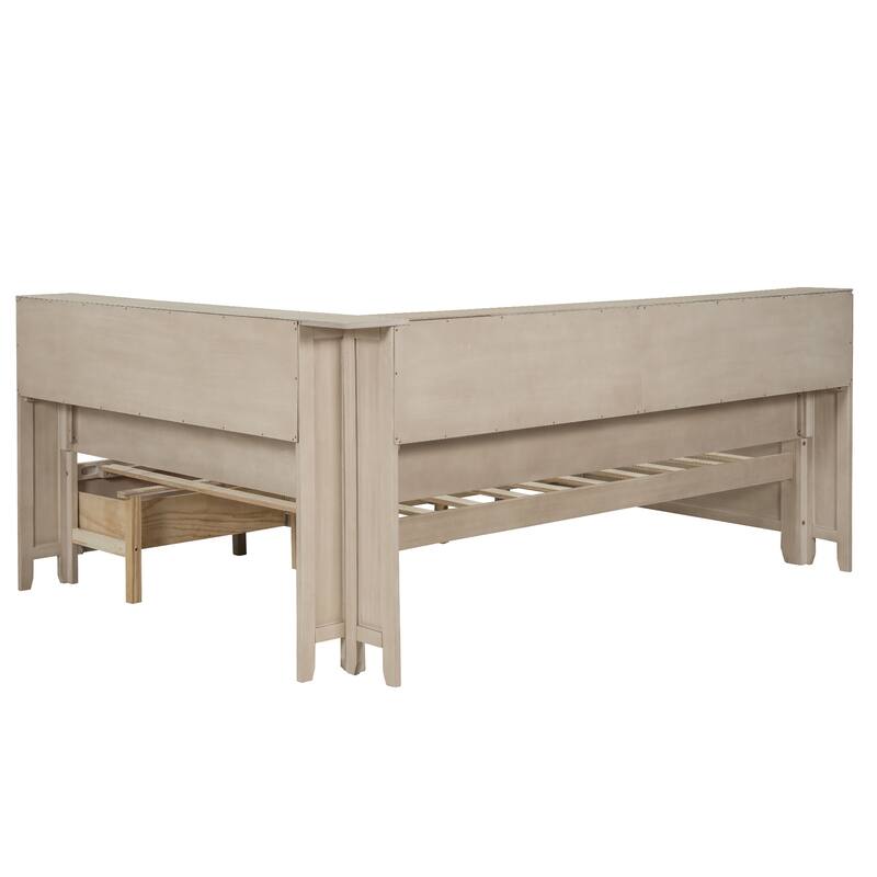 Sturdy Wood Platform Frame Daybed with Storage Shelves and 3 Drawers, Space-Saving Design for Bedroom or Guest Room