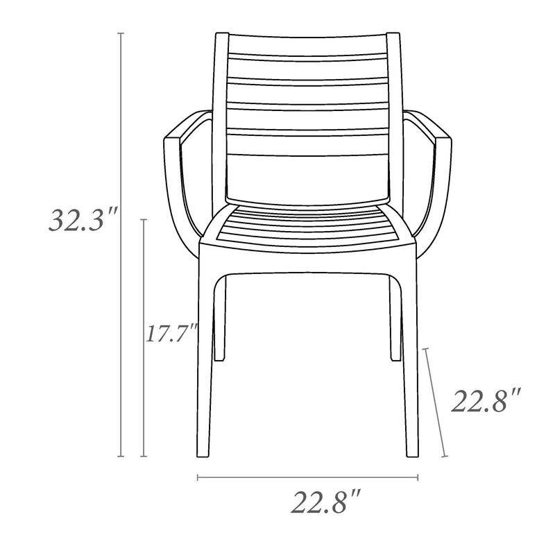 33" Silver Stackable Outdoor Patio Dining Arm Chair