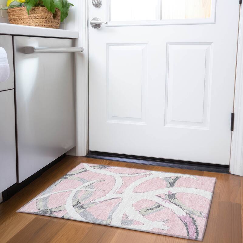 Premium Washable Super Soft Modern Zeus Mayfield Rug - Pink - 1'8" x 2'6"