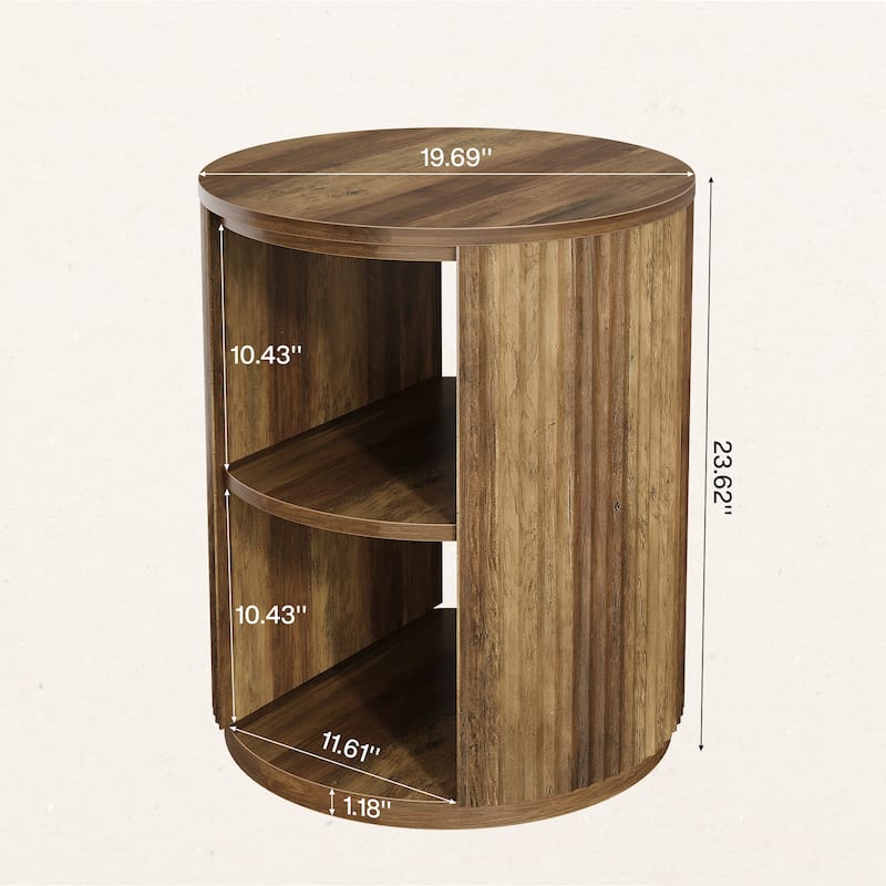 3-Tier Round End Table, Farmhouse Round Side Table with Fluted Design