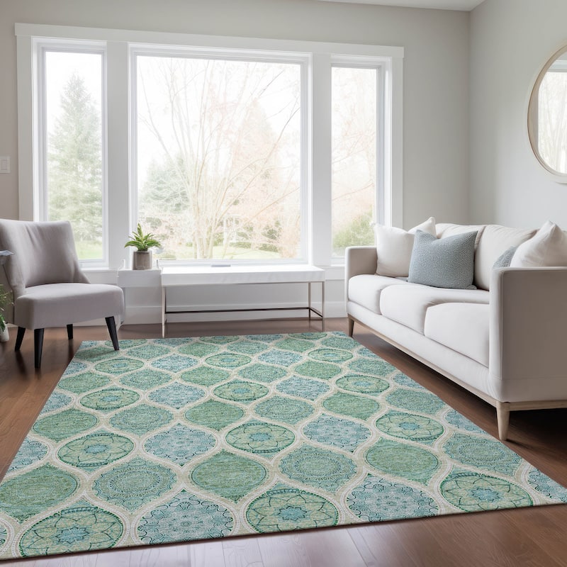 Machine Washable Indoor/ Outdoor Boho Mosaic Chantille Rug