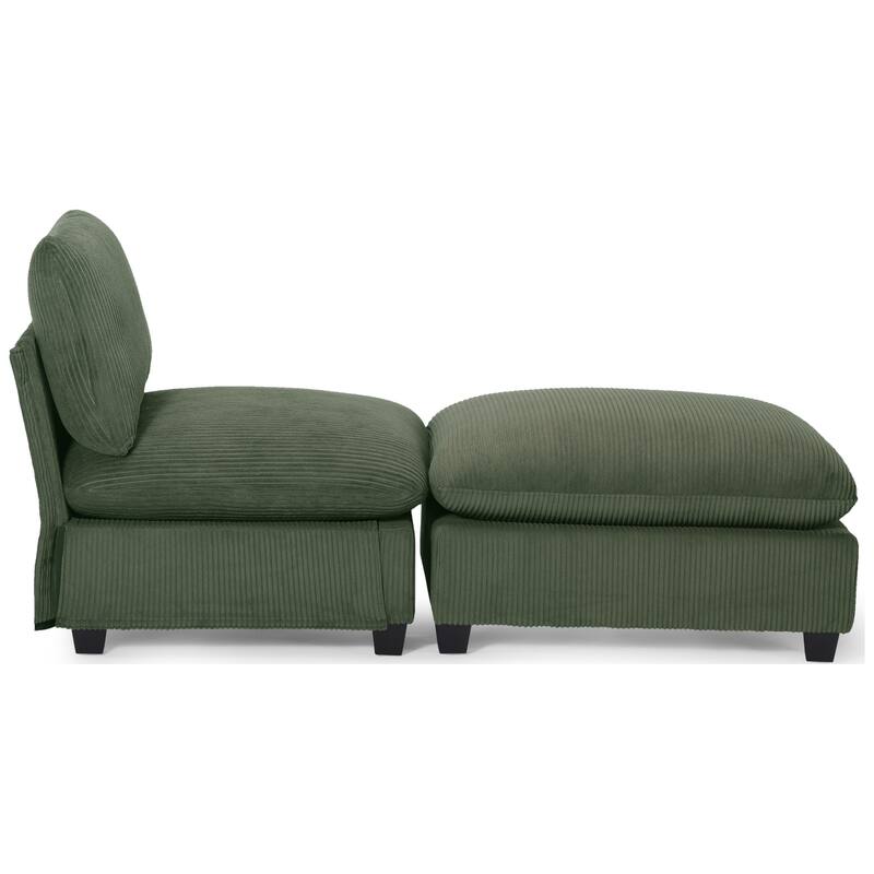 Hamilton Corduroy Upholstered Single Sofa Chair with Ottoman