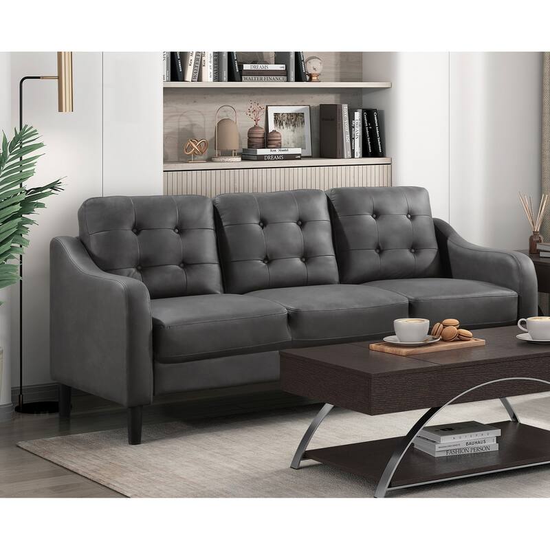 Gray Polished Microfiber Upholstered Button Tufted Sofa with Solid Wood Frame - Multi-Color