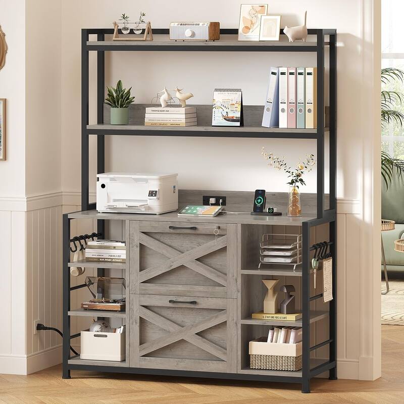 6 Layer File Cabinet Lock Vertical Filing Cabinet Charging Station - Grey