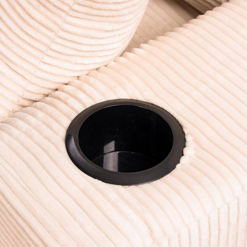 87 Inch 3 Seater Sofa Couch, Deep Seat Corduroy Living Room Sofa with Cup Holders and Side Pockets